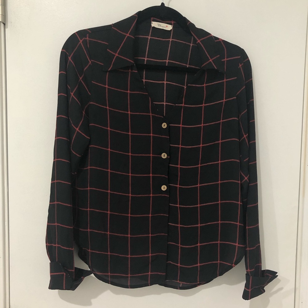 Black and Red Collar Button Light weight Blouse S